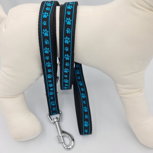 verstellbare Leine blau-schwarz mit Pfötchen
